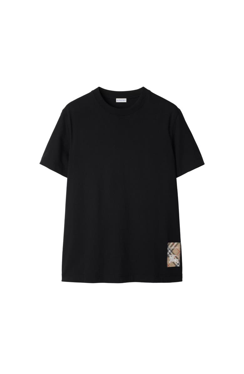 Burberry Check Label Cotton T-shirt, Alternate, color, Black