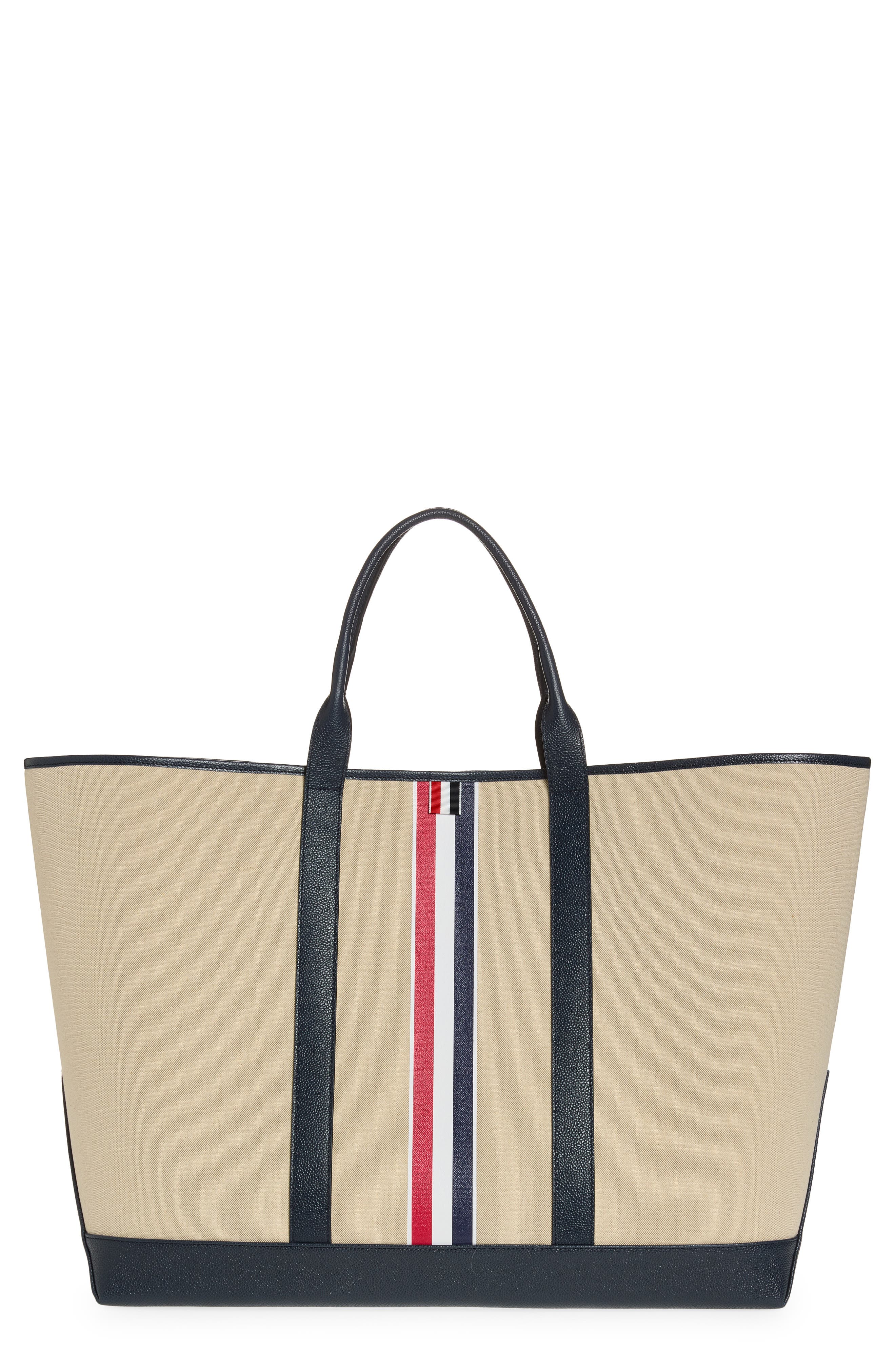 Thom Browne Oversize Canvas & Leather Tool Tote, Main, color, Navy
