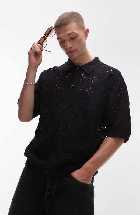 Topman Relaxed Openwork Floral Short Sleeve Button-Up Shirt