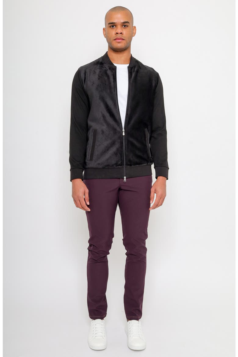 Aragon Velvet Quilted Bomber Sweatshirt, Alternate, color, BLACK