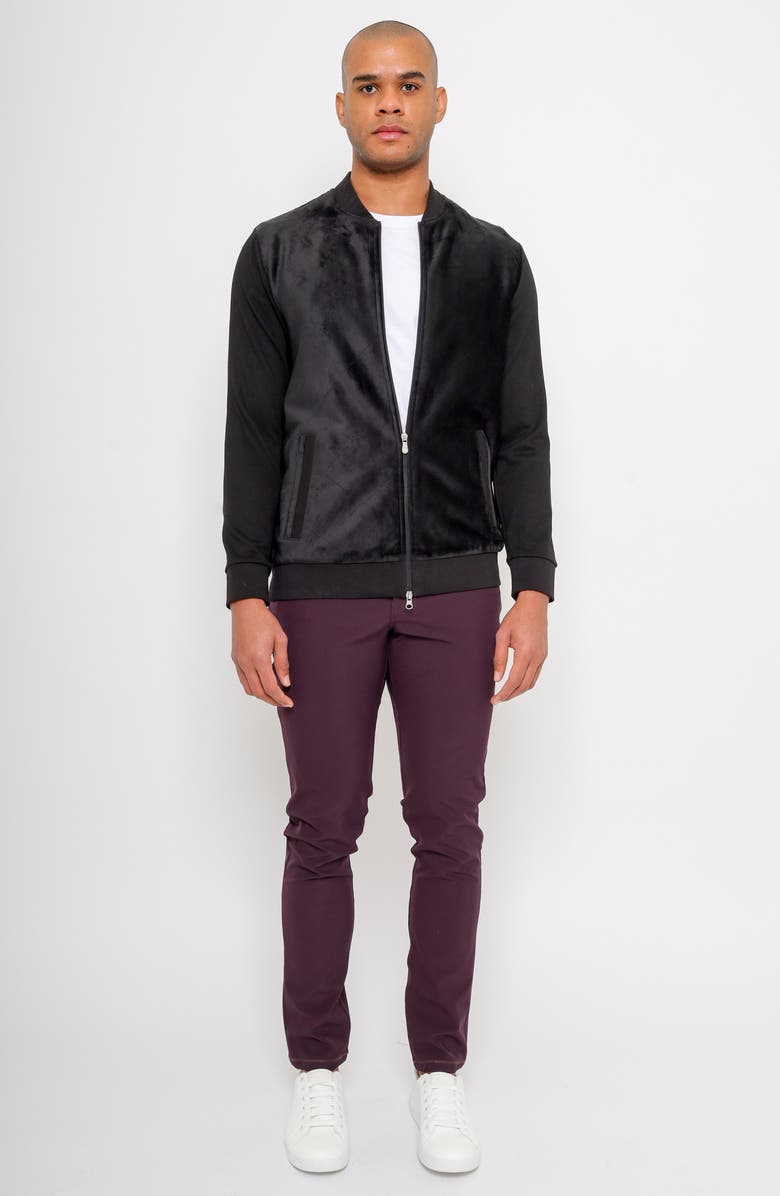 PinoPorte Aragon Velvet Quilted Bomber Sweatshirt, Alternate, color, Black