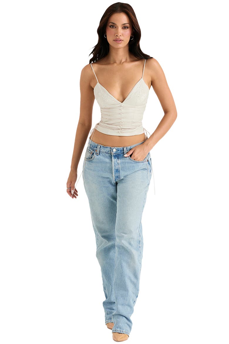 Antonella Lace-Up Faux Leather Corset, Alternate, color, OFF-WHITE