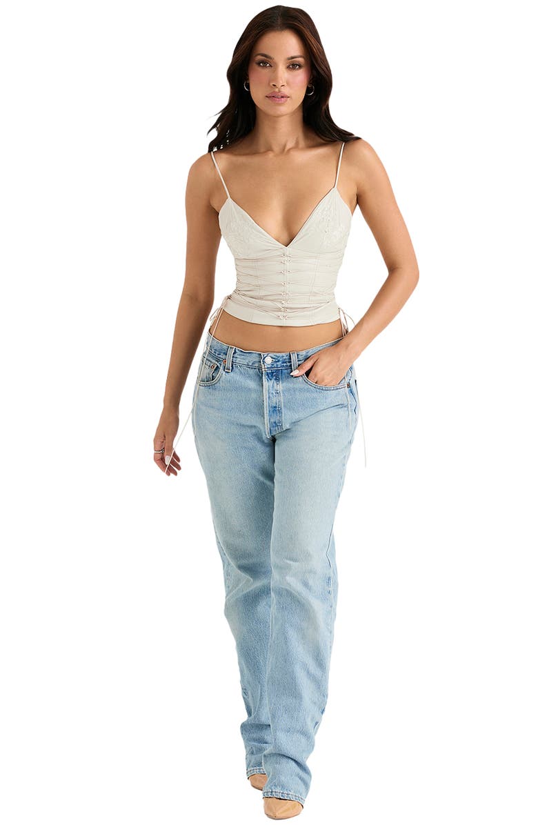 HOUSE OF CB Antonella Lace-Up Faux Leather Corset, Alternate, color, Off-White