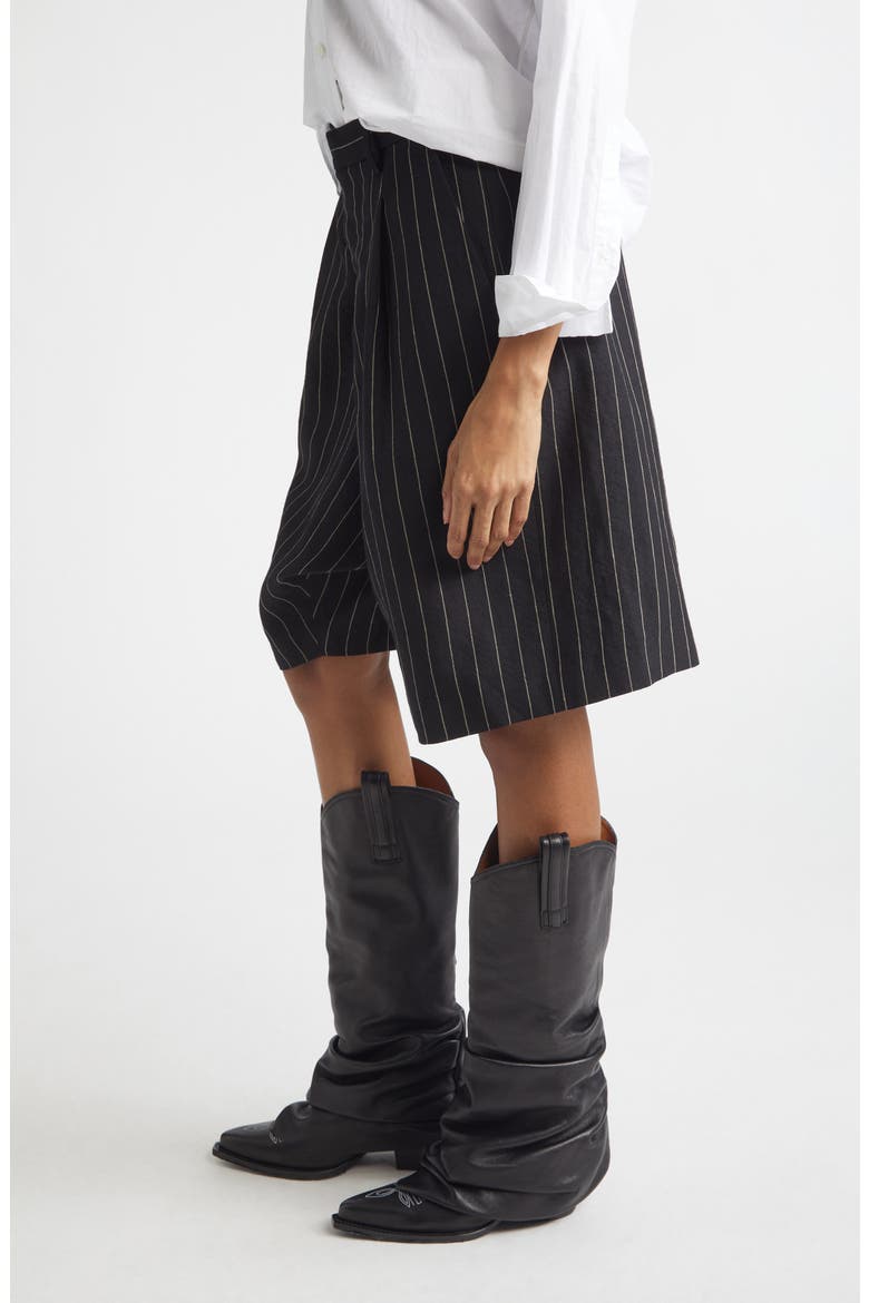 Jumbo Pinstripe Wool & Linen Shorts, Alternate, color, BLACK WHITE PINSTRIPE