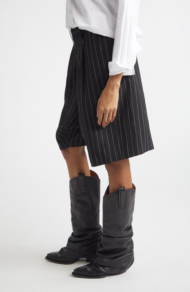 R13 Jumbo Pinstripe Wool & Linen Shorts, Alternate, color, Black White Pinstripe