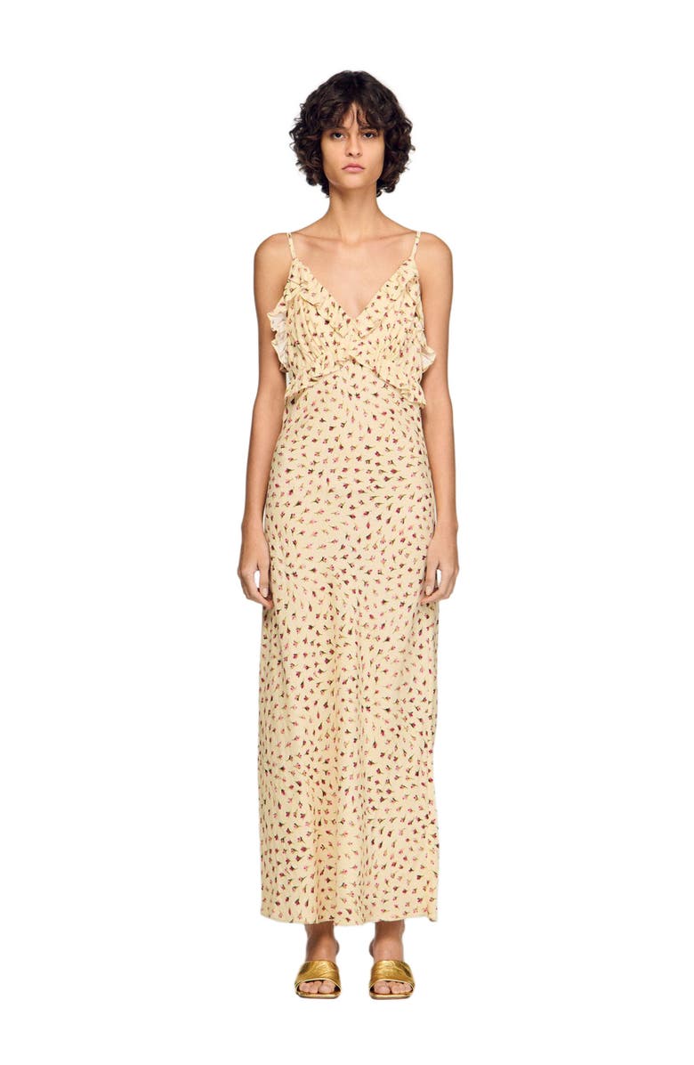 SANDRO Flower print maxi dress, Main, color, Butter / Pink