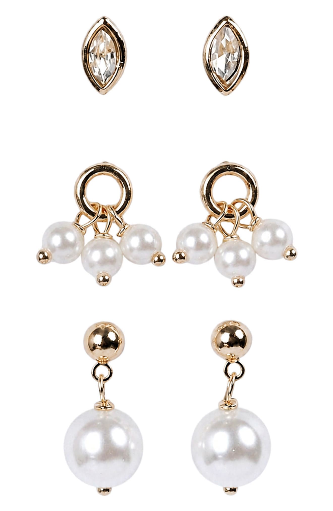 Set of 3 Cubic Zirconia & Imitation Pearl Earrings