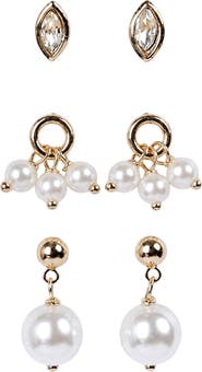 Laura Ashley Set of 3 Cubic Zirconia & Imitation Pearl Earrings