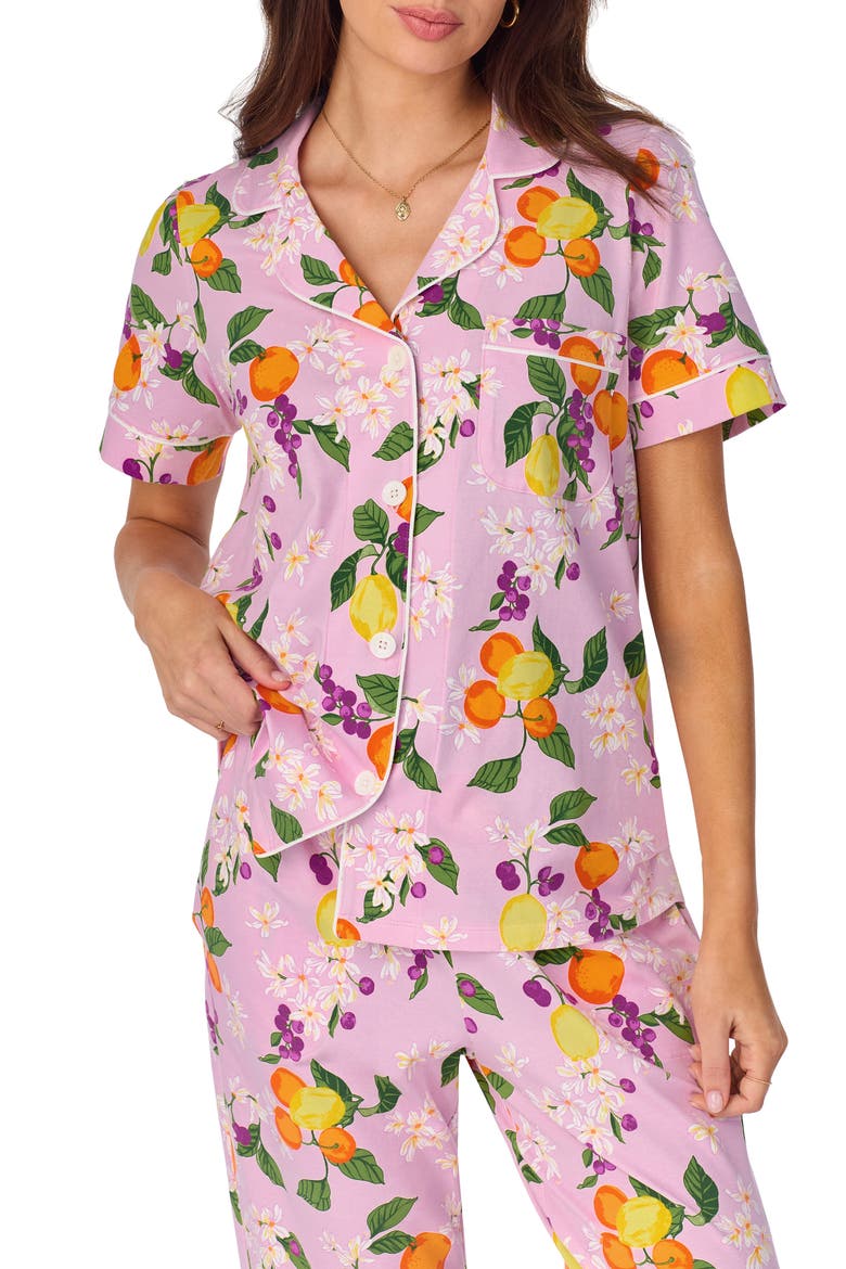 Print Stretch Organic Cotton Jersey Crop Pajamas, Alternate, color, CITRUS BLOSSOM
