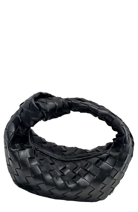 Woven Faux Leather Crescent Bag