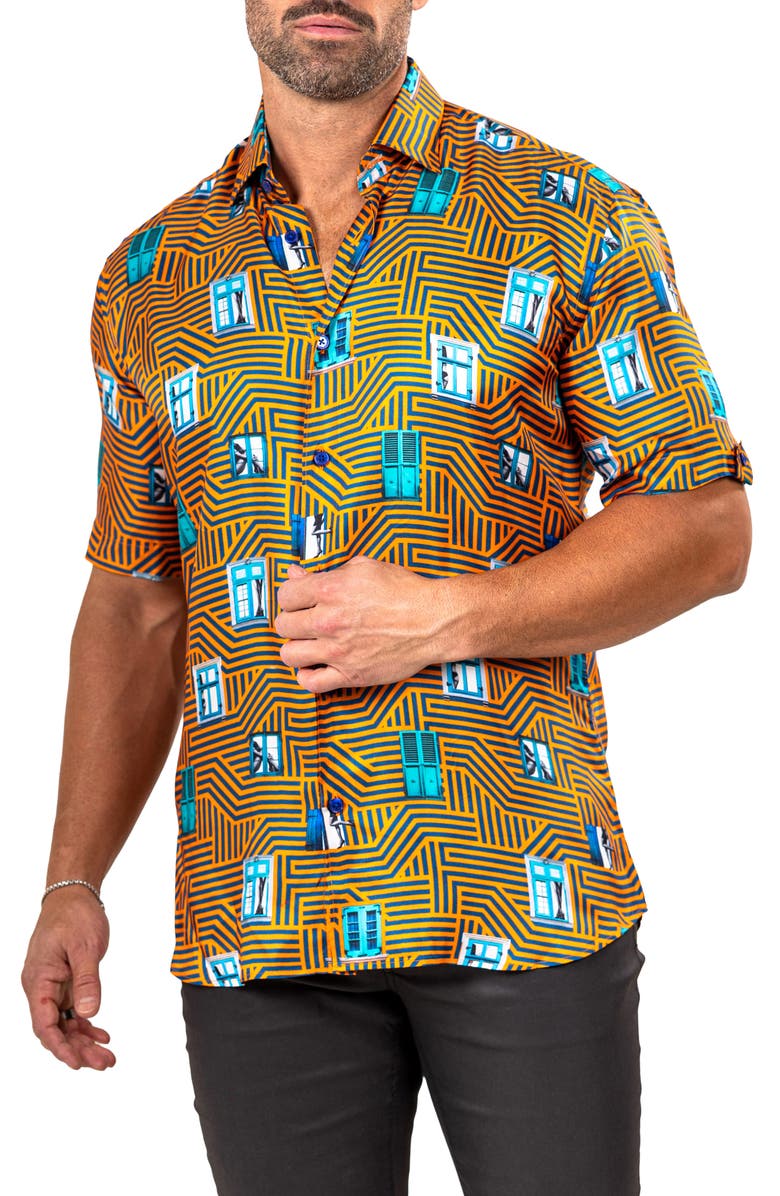 Maceoo Galileo Marthy Short Sleeve Button-Up Shirt, Alternate, color,
