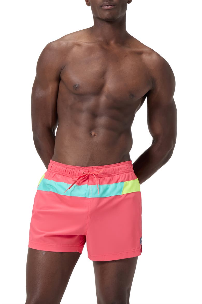 Redondo Edge Colorblock Volley Swim Trunks, Main, color, CORAL