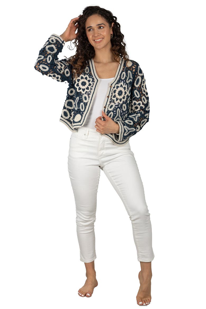 Floral Crocheted Bolero Cardigan, Alternate, color, BLUE