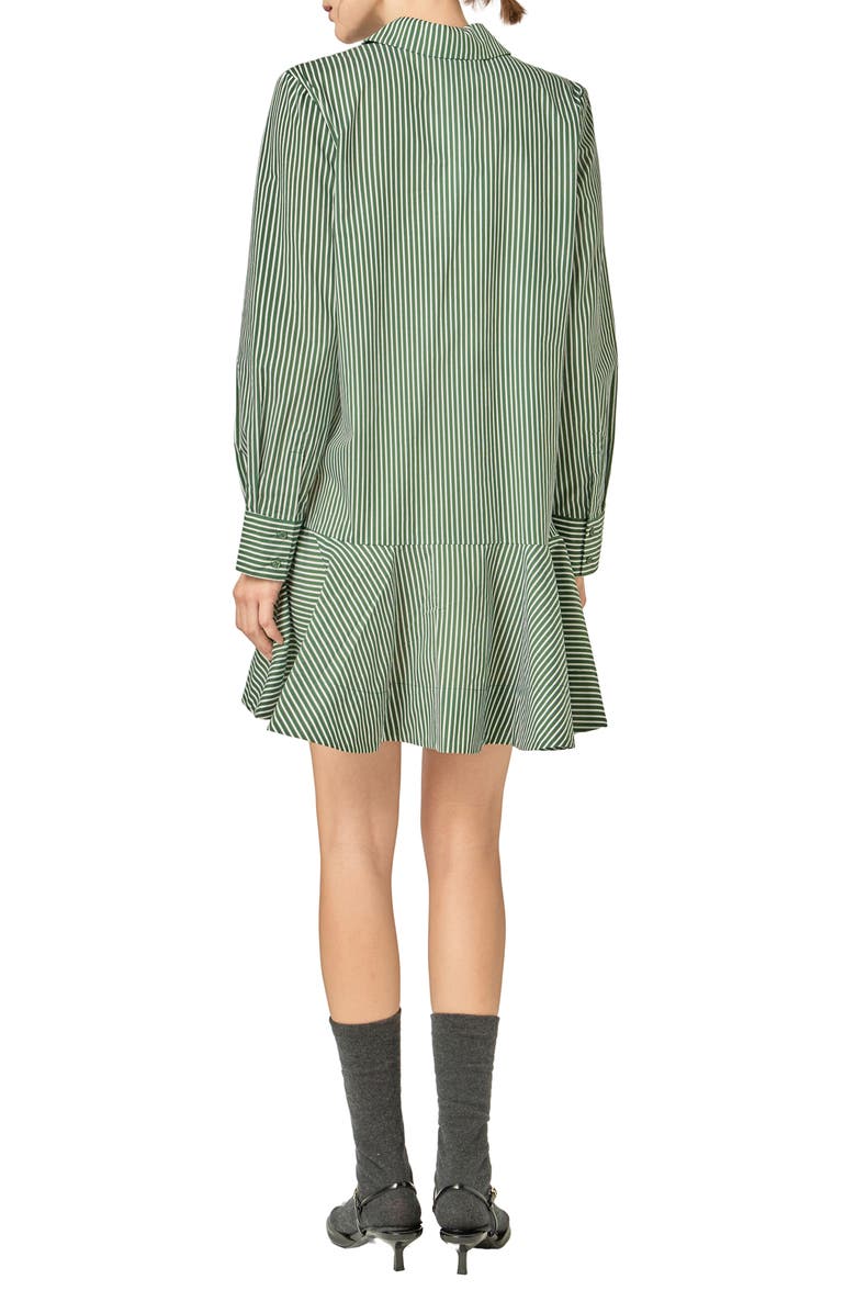 English Factory Stripe Ruffle Hem Long Sleeve Shirtdress, Alternate, color, Dark Olive