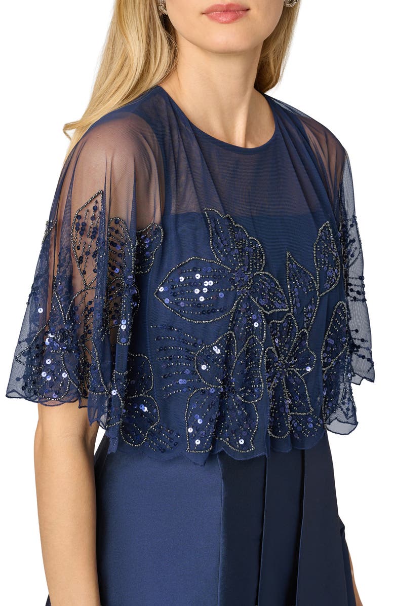 Adrianna Papell Beaded Cape Taffeta Gown, Alternate, color, 