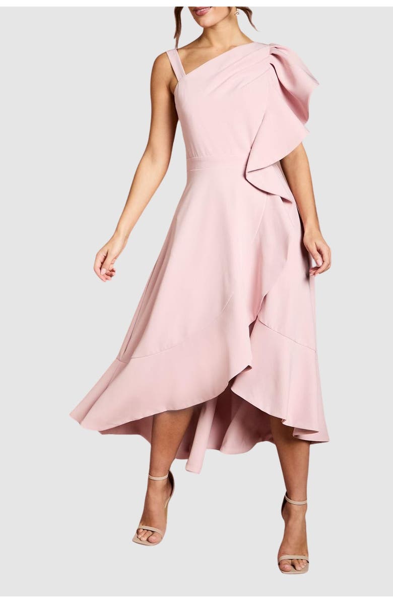 Coast One Shoulder Crepe Ruffle Midi Dress, Alternate, color, Blush