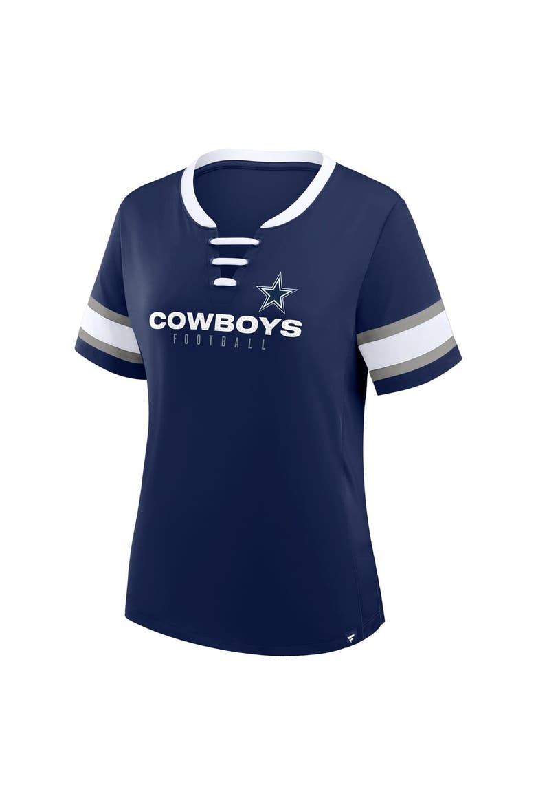 Women's Fanatics Navy Dallas Cowboys Plus Size Red Zone Athena Lace-Up V-Notch Neck T-Shirt, Alternate, color, Navy
