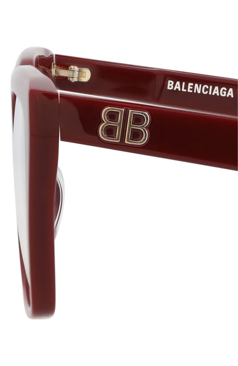 Balenciaga 53mm Square Optical Glasses, Alternate, color, Burgundy Burgundy Transparent