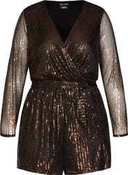 City Chic Long Sleeve Sequin Romper