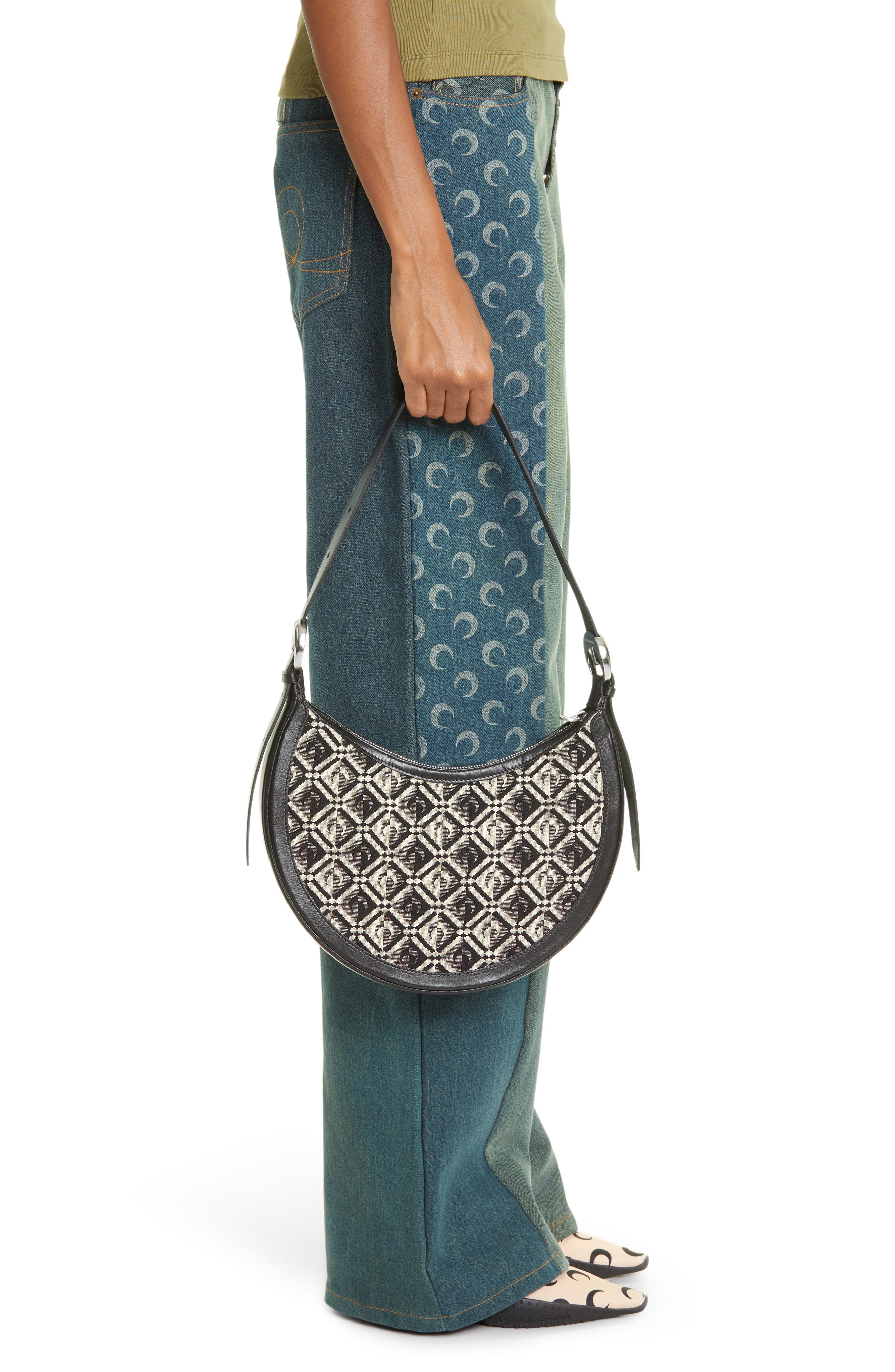 Marine Serre Crescent Moon Diamant Jacquard Shoulder Bag, Alternate, color, 