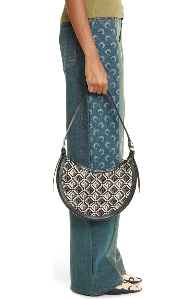 Marine Serre Crescent Moon Diamant Jacquard Shoulder Bag, Alternate, color,