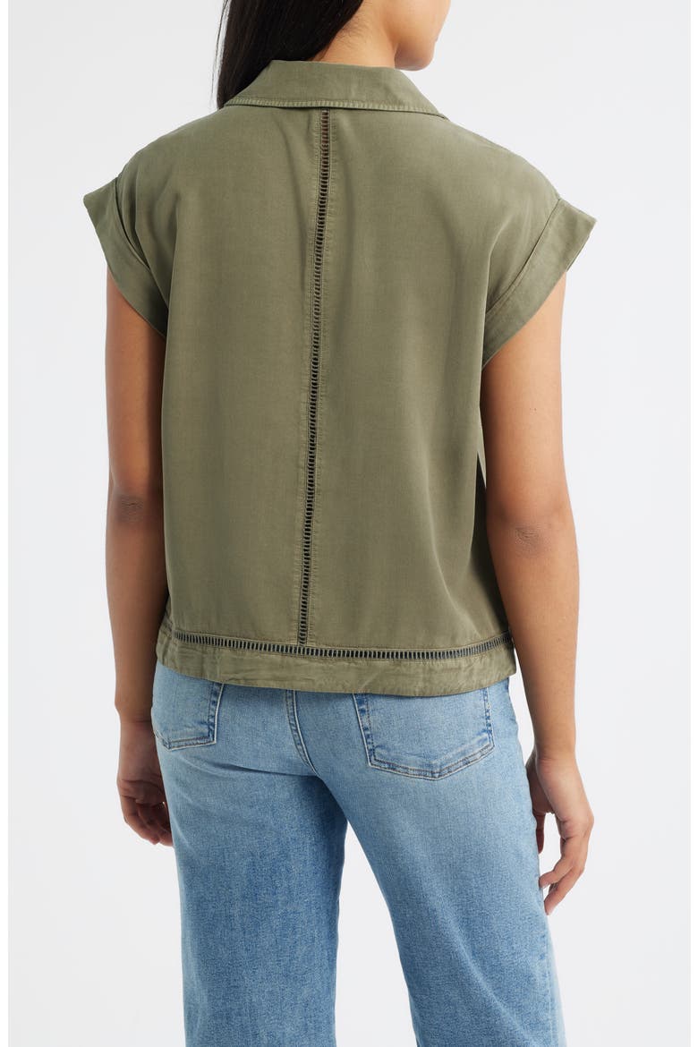 Openwork Detail Short Sleeve Button-Up Shirt, Alternate, color, LAKESIDE PINE