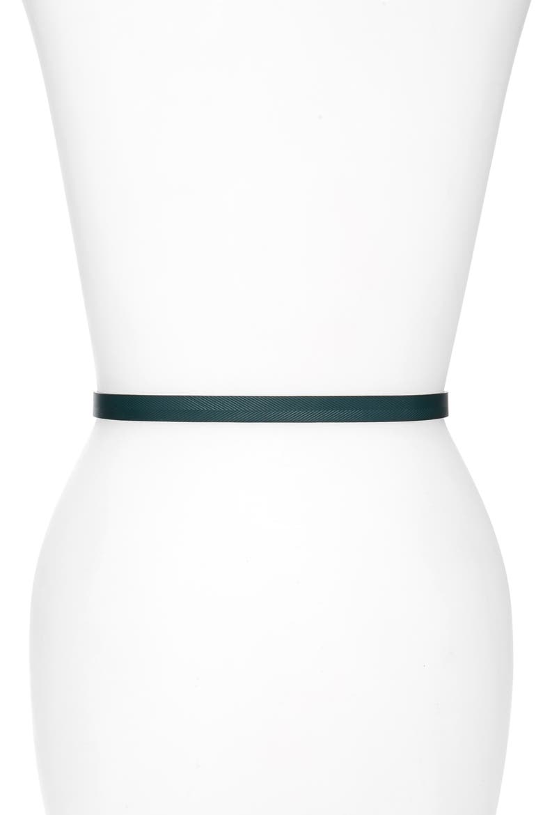 Herringbone Skinny Leather Belt, Alternate, color, EVERGREEN