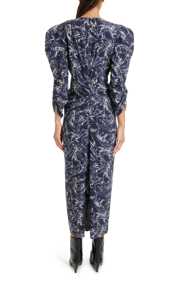Isabel Marant Albini Marble Print Ruched Silk Dress, Alternate, color, 
