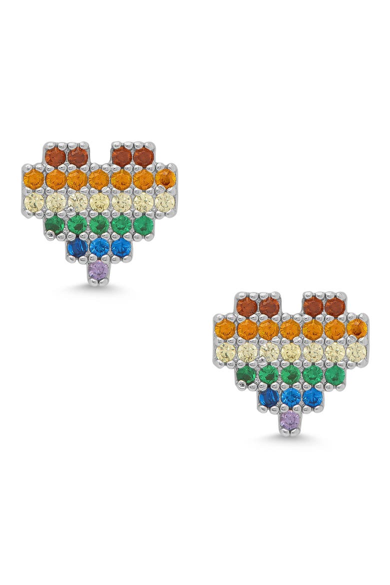 Kids' Rainbow Cubic Zirconia Heart Stud Earrings, Main, color, SILVER/ RAINBOW