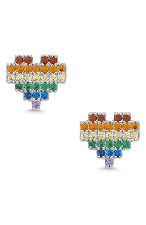 Lily Nily Kids' Rainbow Cubic Zirconia Heart Stud Earrings in Silver/Rainbow 