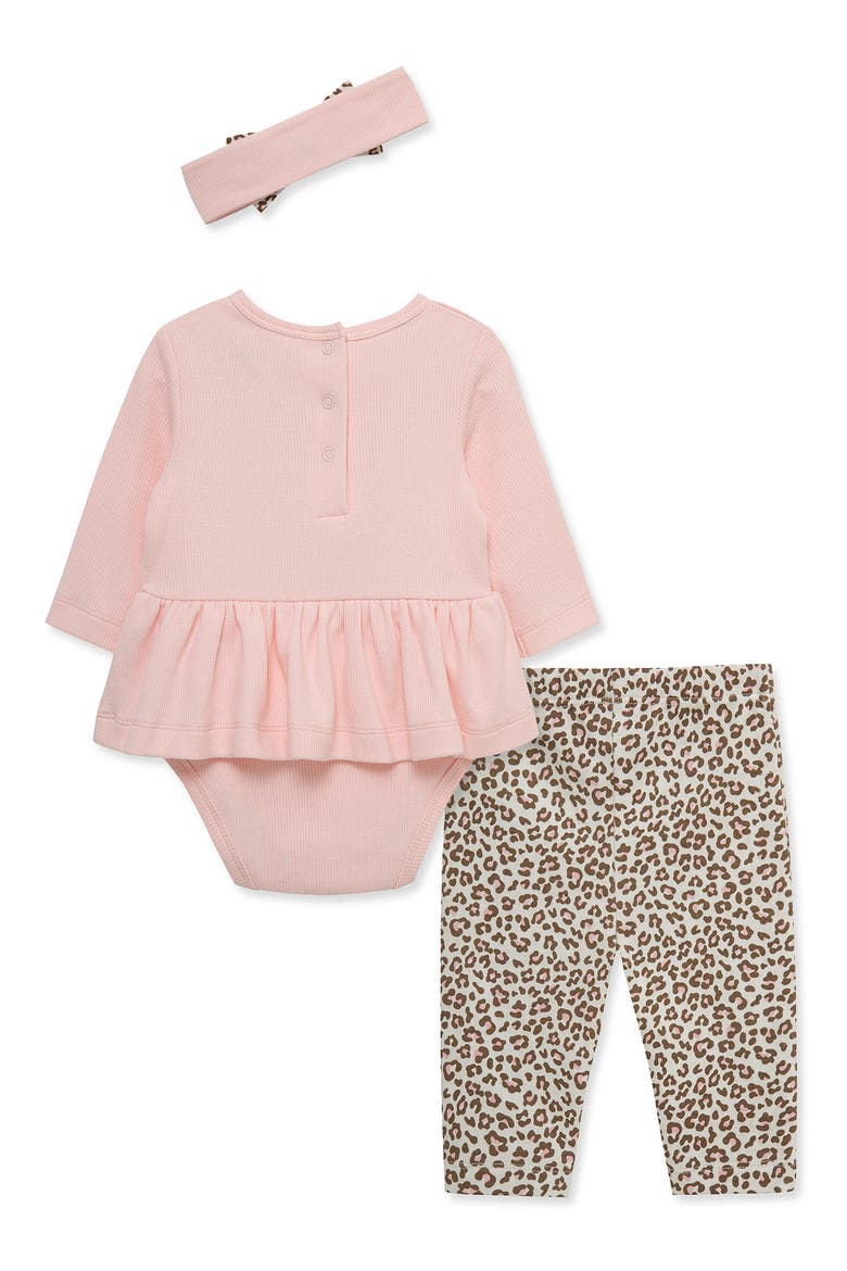 Rib Ruffle Bodysuit, Leggings & Head Wrap Set, Alternate, color, PINK