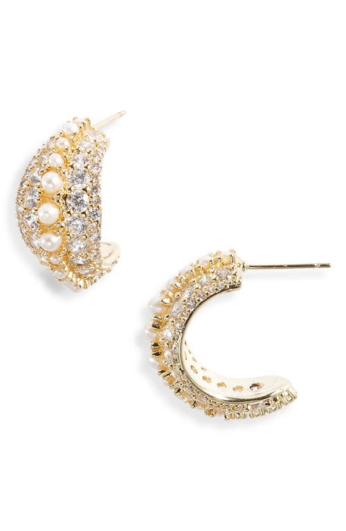 Kendra Scott Krista Pearl & Crystal Hoop Earrings in Gold White Mix 