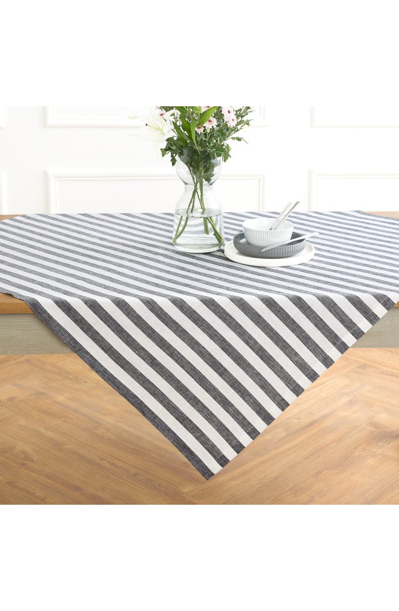 Solino Home Linen Table Throw - Sorrento Stripe, 52" x 52", 52" x 52", Main, color, Black And White