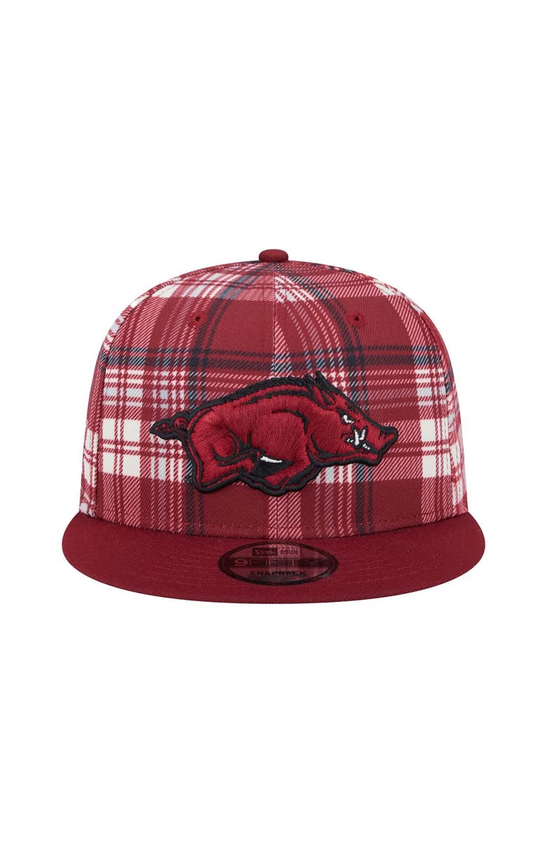 New Era Men's New Era Cardinal Arkansas Razorbacks Plaid 9FIFTY Snapback Hat, Alternate, color, 
