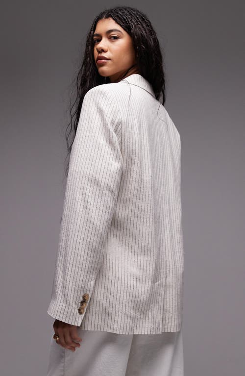 Topshop Stripe Longline Blazer In Cream
