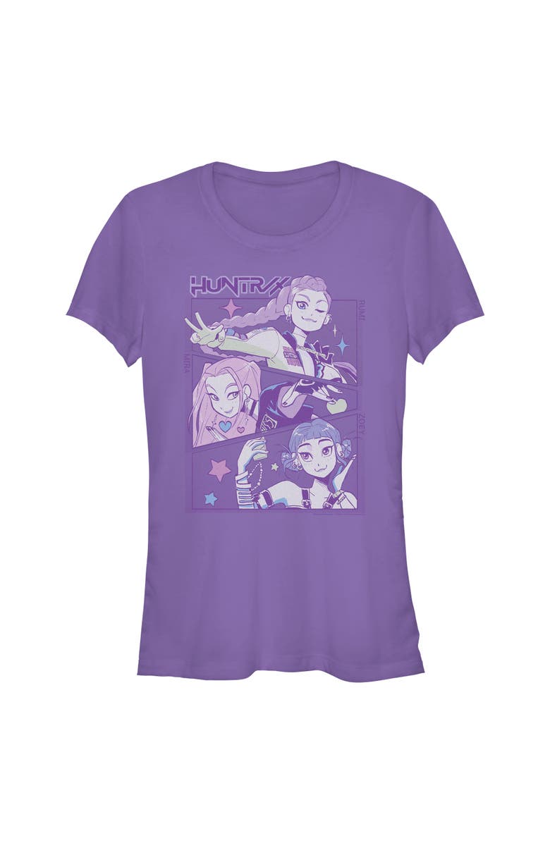 KPop Demon Hunters Junior's KPop Demon Hunters Huntrix Group Panels  Graphic T-Shirt, Main, color, Purple