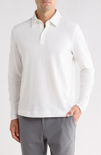 G/fore Long Sleeve Brushed Organic Cotton Polo In Snow