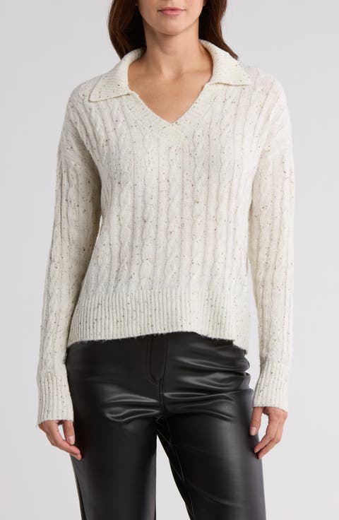 Speckled Johnny Collar Crop Sweater