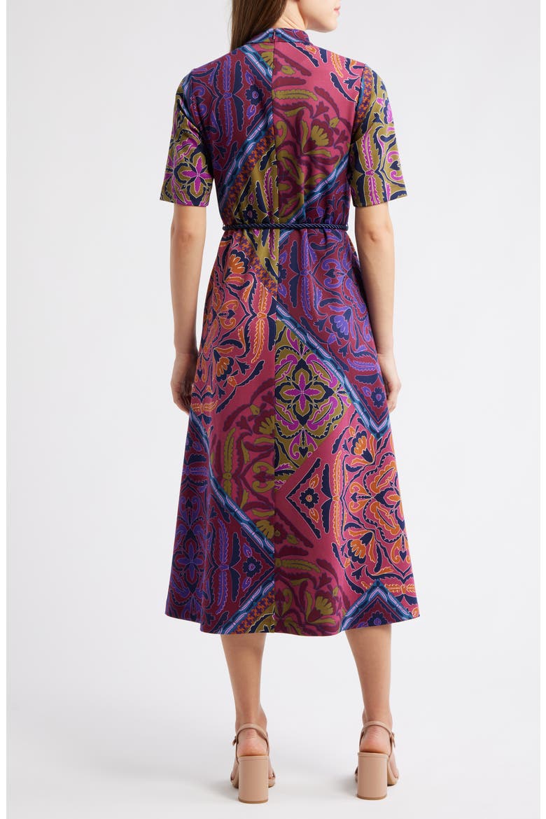 Print Tie Belt Midi Dress, Alternate, color, DISTANT MOUNTAIN MULTI