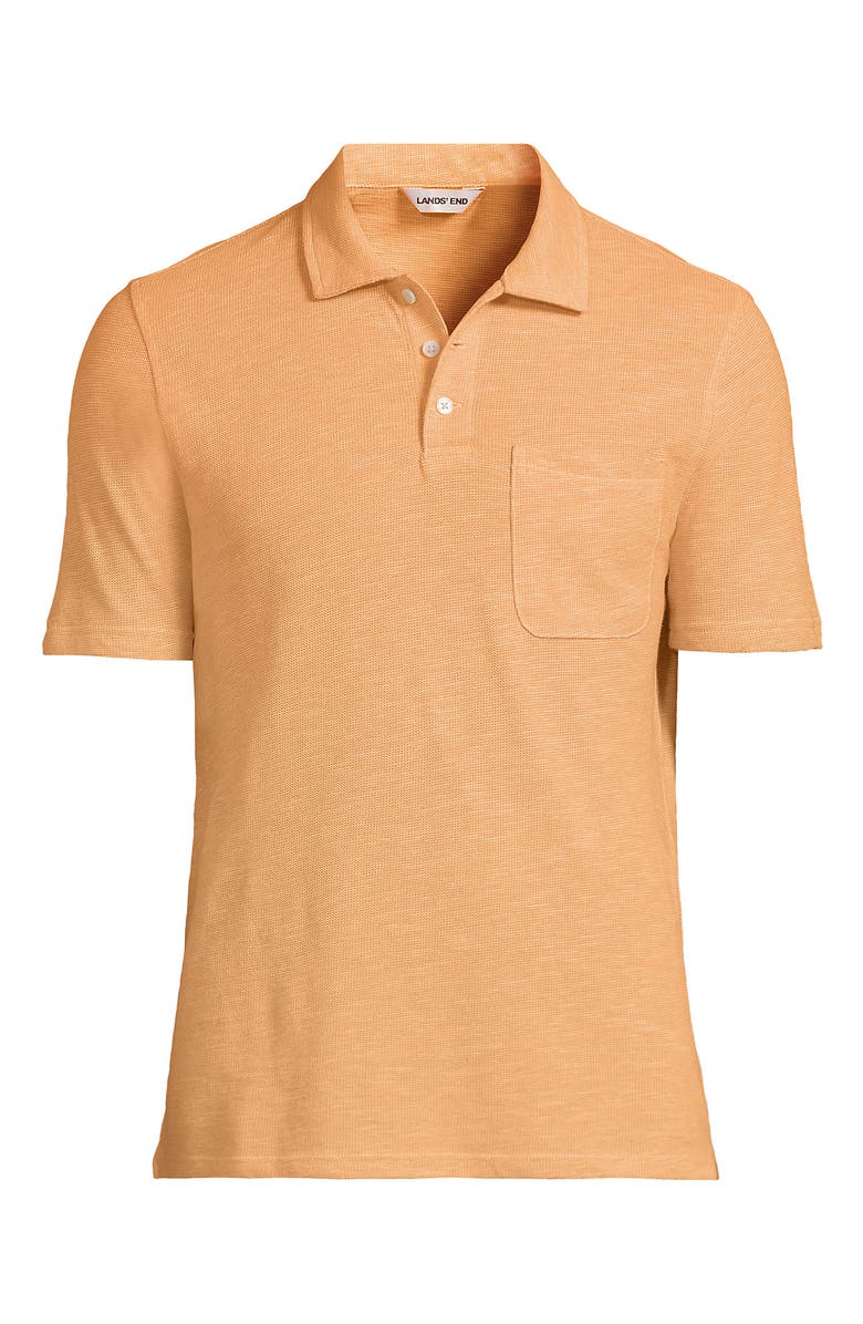 Lands' End Short Sleeve Cotton Linen Polo, Alternate, color, Sweet Mango Heather