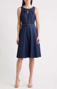 Tahari ASL Sleeveless Belted Fit & Flare Dress