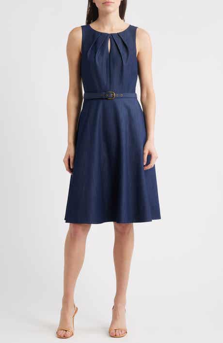 Tahari ASL Sleeveless Belted Fit & Flare Dress
