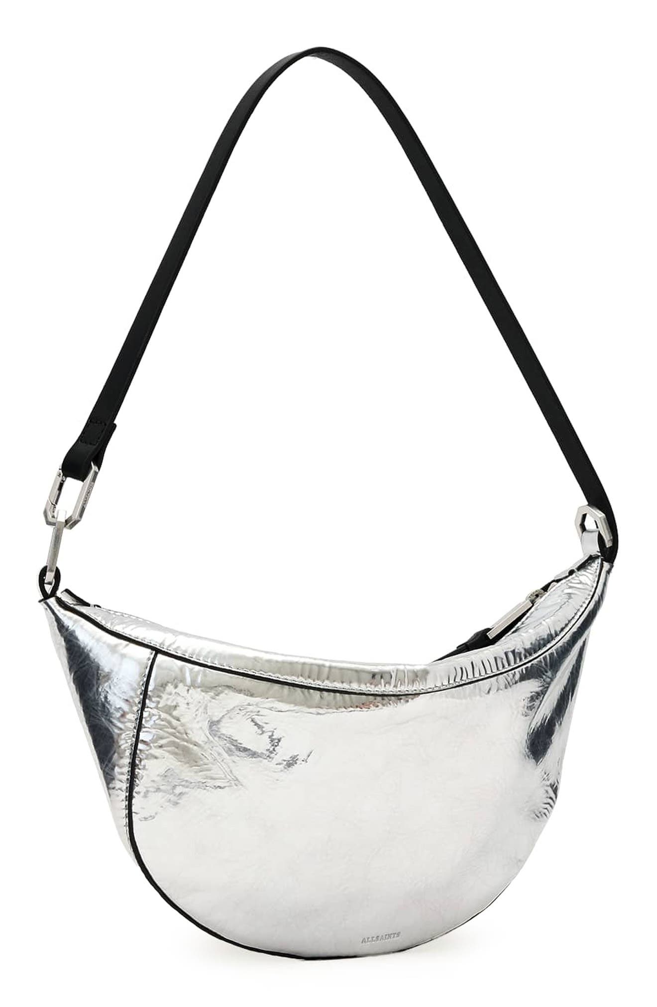 AllSaints Luna Micro Metallic Lambskin Leather Bag, Alternate, color, Foggy Silver