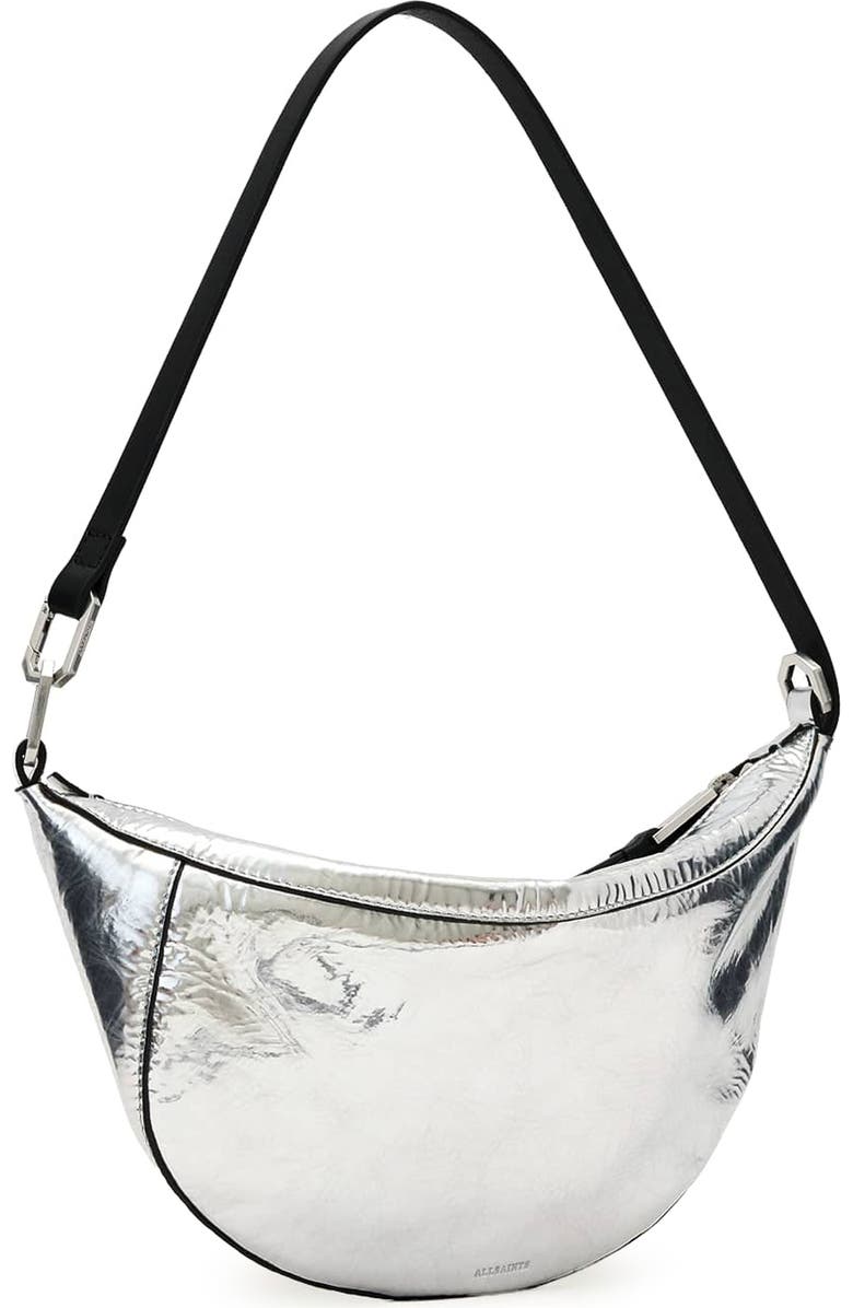 AllSaints Luna Micro Metallic Lambskin Leather Bag, Alternate, color, Foggy Silver