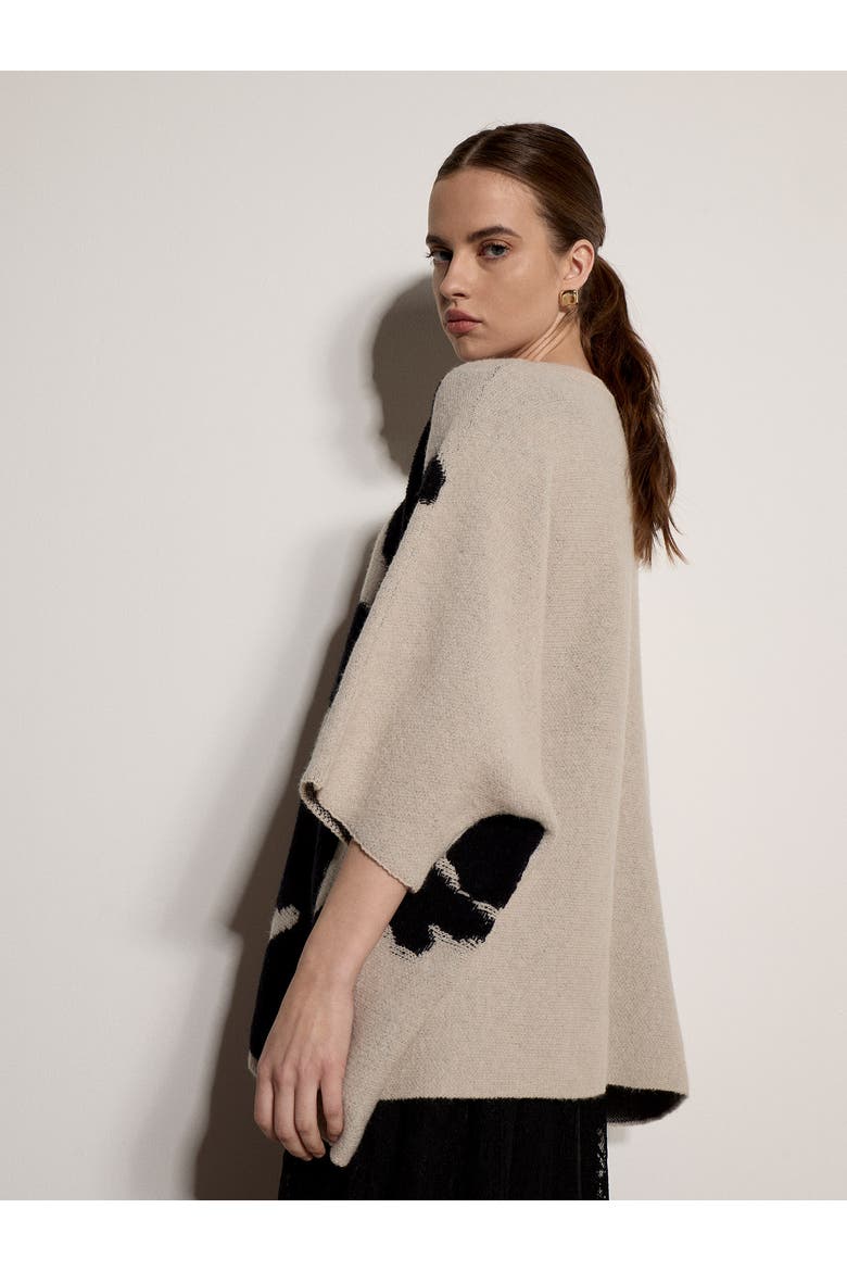 Side Fluffy Flower Cape Jumper, Alternate, color, Stone