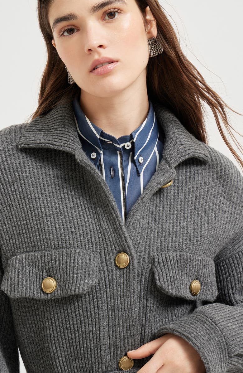 Brunello Cucinelli English rib knit cardigan, Alternate, color, Lead