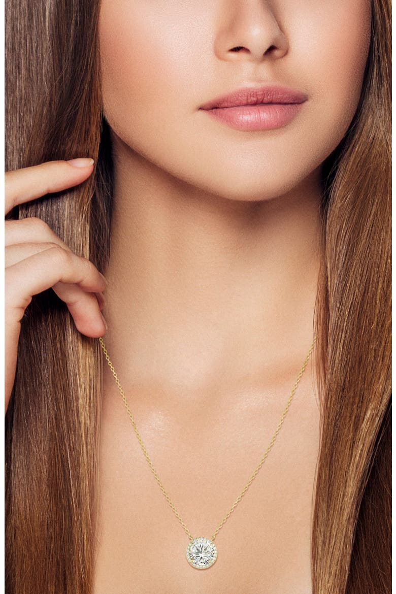 Round Moissanite Halo Pendant Necklace, Alternate, color, GOLD