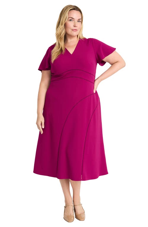 Maggy London Short Sleeve Lattice Detail Midi Dress