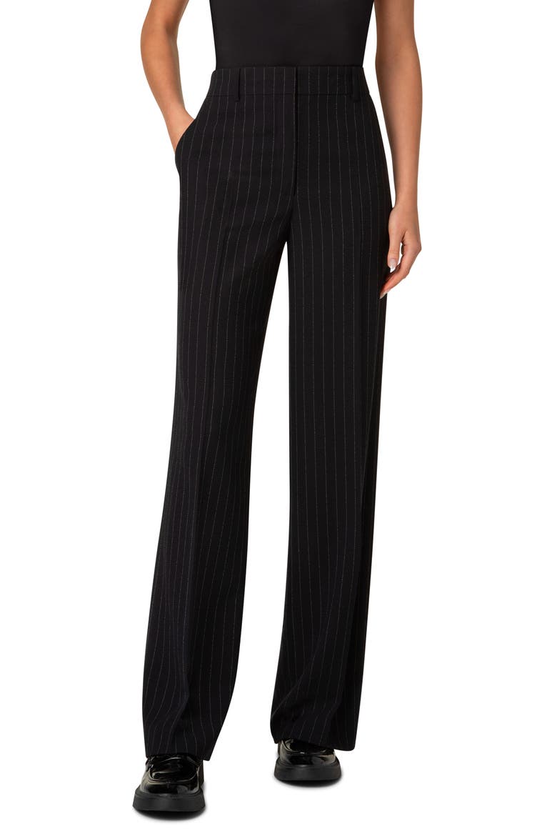 Pinstripe Wool Blend Crepe Pants, Main, color, BLACK-CREAM