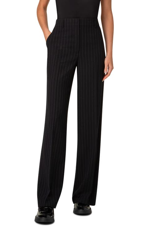 Pinstripe Wool Blend Crepe Pants